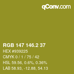 カラーコード: RGB 147 146.2 37 | qconv.com