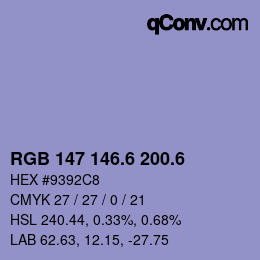 カラーコード: RGB 147 146.6 200.6 | qconv.com