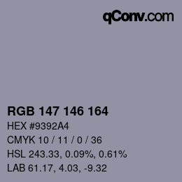 カラーコード: RGB 147 146 164 | qconv.com
