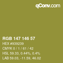 Color code: RGB 147 146 57 | qconv.com