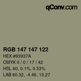 Color code: RGB 147 147 122 | qconv.com