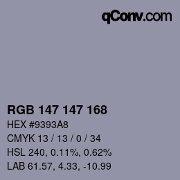 Color code: RGB 147 147 168 | qconv.com