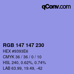 Color code: RGB 147 147 230 | qconv.com