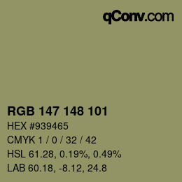 カラーコード: RGB 147 148 101 | qconv.com