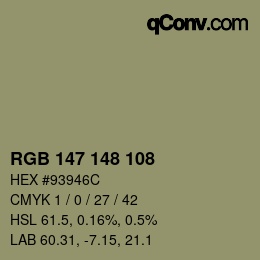 Color code: RGB 147 148 108 | qconv.com