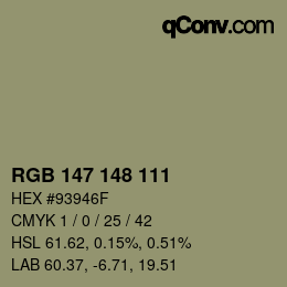 カラーコード: RGB 147 148 111 | qconv.com