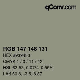 Color code: RGB 147 148 131 | qconv.com