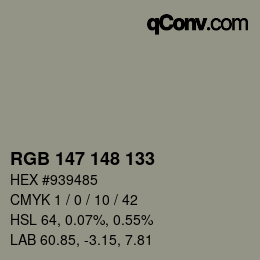 Color code: RGB 147 148 133 | qconv.com