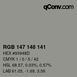 颜色代码: RGB 147 148 141 | qconv.com