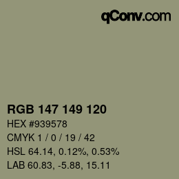 カラーコード: RGB 147 149 120 | qconv.com