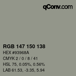 Farbcode: RGB 147 150 138 | qconv.com