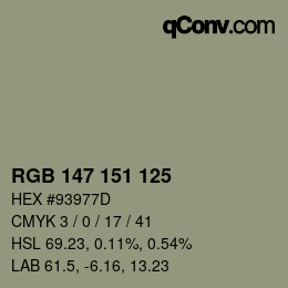 Color code: RGB 147 151 125 | qconv.com