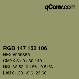 カラーコード: RGB 147 152 106 | qconv.com