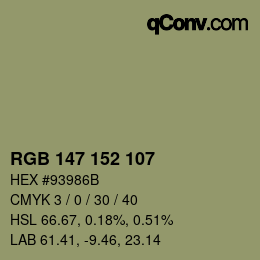 Color code: RGB 147 152 107 | qconv.com