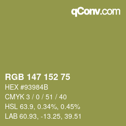 Color code: RGB 147 152 75 | qconv.com