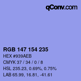 Color code: RGB 147 154 235 | qconv.com