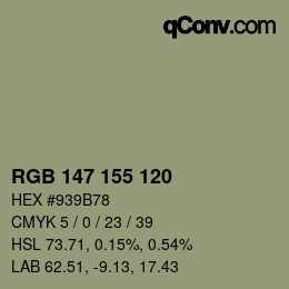 Color code: RGB 147 155 120 | qconv.com