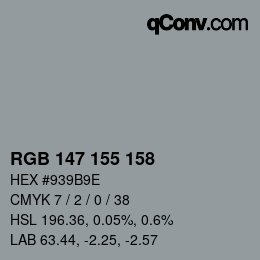 カラーコード: RGB 147 155 158 | qconv.com