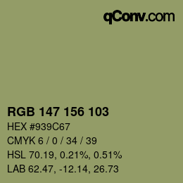 Color code: RGB 147 156 103 | qconv.com