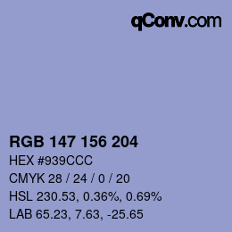 Color code: RGB 147 156 204 | qconv.com