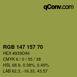 Color code: RGB 147 157 70 | qconv.com