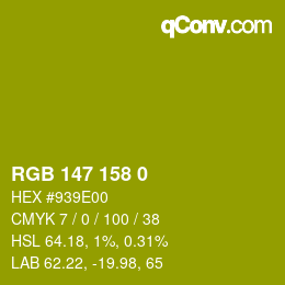 カラーコード: RGB 147 158 0 | qconv.com