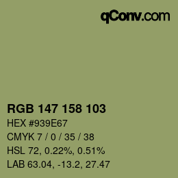 颜色代码: RGB 147 158 103 | qconv.com