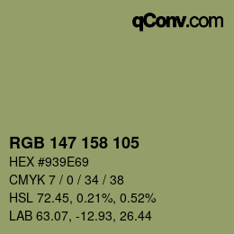 颜色代码: RGB 147 158 105 | qconv.com