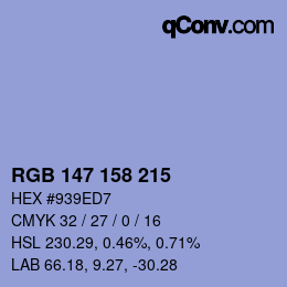 カラーコード: RGB 147 158 215 | qconv.com