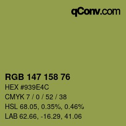 Color code: RGB 147 158 76 | qconv.com