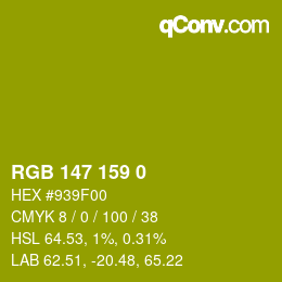 Color code: RGB 147 159 0 | qconv.com