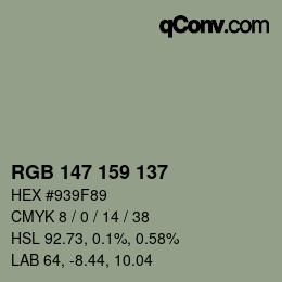 颜色代码: RGB 147 159 137 | qconv.com