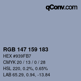 カラーコード: RGB 147 159 183 | qconv.com