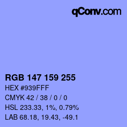 Color code: RGB 147 159 255 | qconv.com