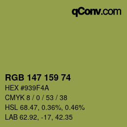 カラーコード: RGB 147 159 74 | qconv.com