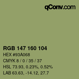 Color code: RGB 147 160 104 | qconv.com