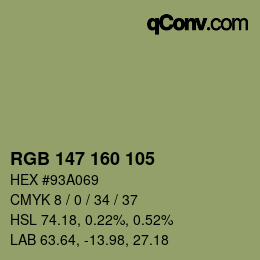 Color code: RGB 147 160 105 | qconv.com
