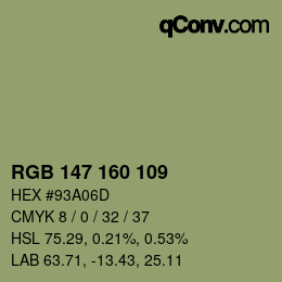 Farbcode: RGB 147 160 109 | qconv.com