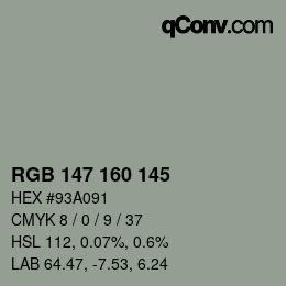 カラーコード: RGB 147 160 145 | qconv.com