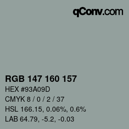 Color code: RGB 147 160 157 | qconv.com