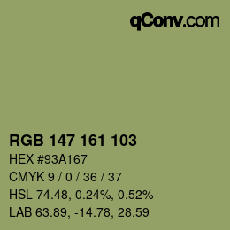 Color code: RGB 147 161 103 | qconv.com