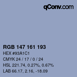 カラーコード: RGB 147 161 193 | qconv.com