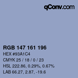 Color code: RGB 147 161 196 | qconv.com