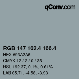 カラーコード: RGB 147 162.4 166.4 | qconv.com