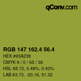 カラーコード: RGB 147 162.4 56.4 | qconv.com