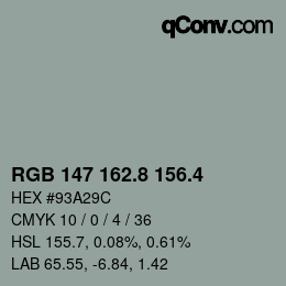 カラーコード: RGB 147 162.8 156.4 | qconv.com