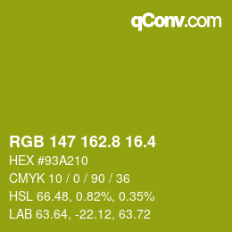 カラーコード: RGB 147 162.8 16.4 | qconv.com