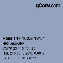 カラーコード: RGB 147 162.8 191.4 | qconv.com