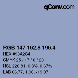 カラーコード: RGB 147 162.8 196.4 | qconv.com
