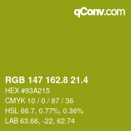 カラーコード: RGB 147 162.8 21.4 | qconv.com